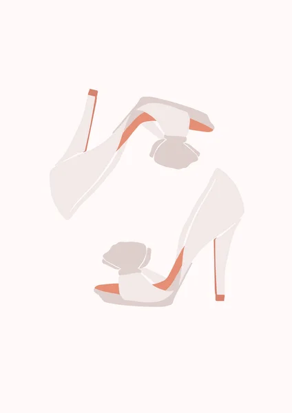 Casamento Branco Sapatos Femininos Cartão Isolado Fundo Branco Moda Mínima — Vetor de Stock