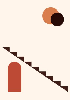 Soyut modern sanat, asgari geometrik arkaplan posterinin duvar baskısı. Geometrik soyut şekiller elle çizilmiş düz stil. Sosyal medya içeriği, markalaşma, duvar kağıtları için vektör illüstrasyonu