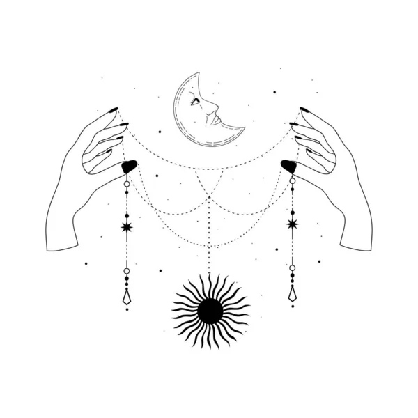 mains de femme magique avec phases de lune. alchimie talisman