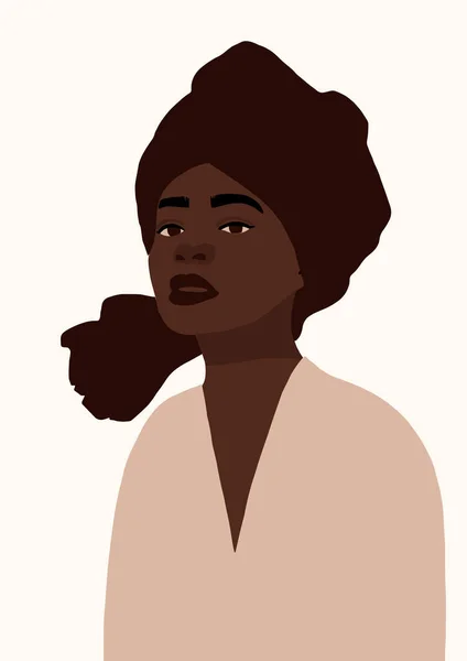 현대의 아프리카계 미국인 초상화 패션은 피부가 유행하는 여성의 얼굴을 최소한으로 — 스톡 벡터