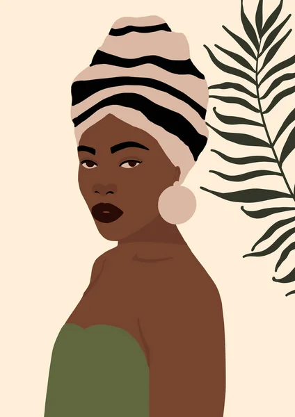 Modern Fiatal Afro Amerikai Fekete Portré Divat Minimális Trendi Női — Stock Vector