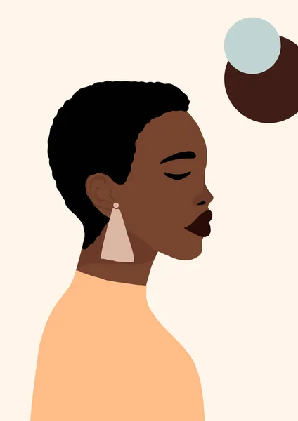 Jeune Afro Américaine Moderne Portrait Femme Noire Mode Minimaliste Tendance — Image vectorielle