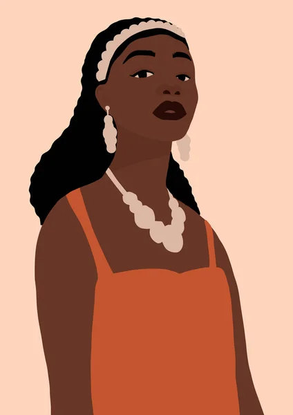 현대의 아프리카계 미국인 초상화 패션은 피부가 유행하는 여성의 얼굴을 최소한으로 — 스톡 벡터
