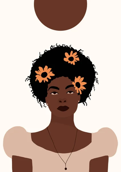 Modern Fiatal Afro Amerikai Fekete Portré Divat Minimális Trendi Női — Stock Vector