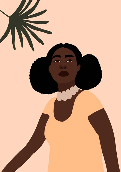 Σύγχρονη Νεαρή Αφροαμερικάνικη Μαύρη Γυναίκα Πορτρέτο Μόδα Minimal Trendy Γυναικείο — Διανυσματικό Αρχείο