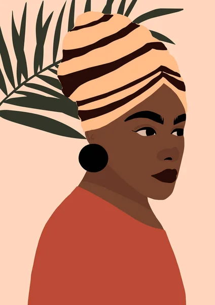 Jeune Afro Américaine Moderne Portrait Femme Noire Mode Minimaliste Tendance — Image vectorielle