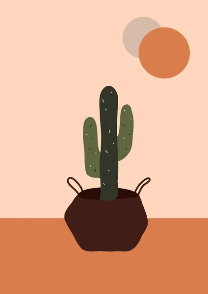 Absztrakt Modern Váza Trópusi Kaktusz Világos Háttérrel Divat Minimális Trendi — Stock Vector