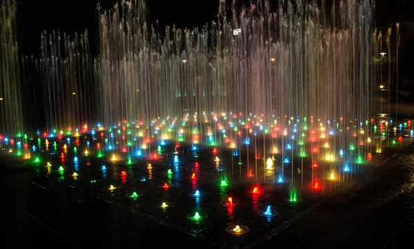 Colored Fountain Illumination Night Fabulous Fountain Background — Stock Photo, Image