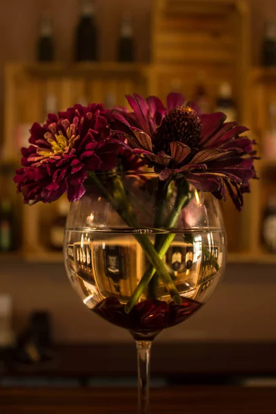Blumen Einem Glas Der Bar Schöne Landschaft — Stockfoto