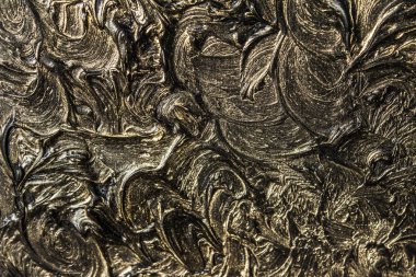 Sanat yağlı boya. Siyah altın. 3D resim. Hacimsel soyutlama. Doku. Arka plan.