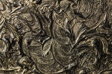 Sanat yağlı boya. Siyah altın. 3D resim. Hacimsel soyutlama. Doku. Arka plan.