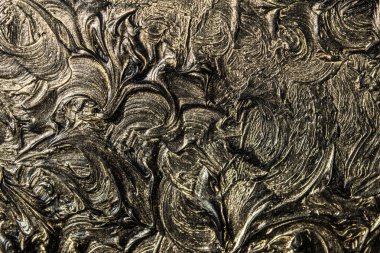 Sanat yağlı boya. Siyah altın. 3D resim. Hacimsel soyutlama. Doku. Arka plan.