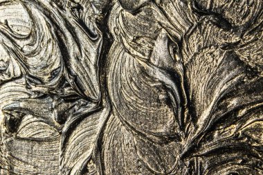 Sanat yağlı boya. Siyah altın. 3D resim. Hacimsel soyutlama. Doku. Arka plan.