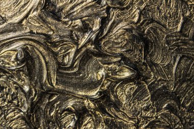 Sanat yağlı boya. Siyah altın. 3D resim. Hacimsel soyutlama. Doku. Arka plan.