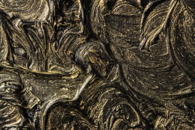 Sanat yağlı boya. Siyah altın. 3D resim. Hacimsel soyutlama. Doku. Arka plan.