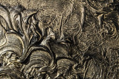 Sanat yağlı boya. Siyah altın. 3D resim. Hacimsel soyutlama. Doku. Arka plan.