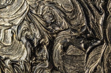 Sanat yağlı boya. Siyah altın. 3D resim. Hacimsel soyutlama. Doku. Arka plan.