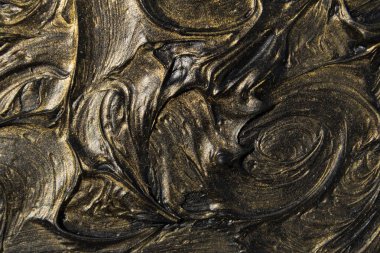 Sanat yağlı boya. Siyah altın. 3D resim. Hacimsel soyutlama. Doku. Arka plan.