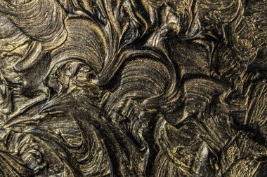 Sanat yağlı boya. Siyah altın. 3D resim. Hacimsel soyutlama. Doku. Arka plan.