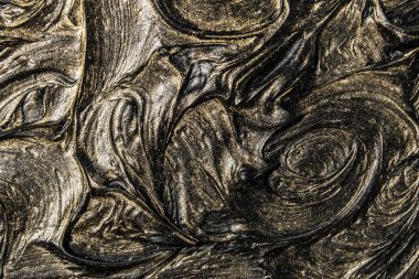 Sanat yağlı boya. Siyah altın. 3D resim. Hacimsel soyutlama. Doku. Arka plan.