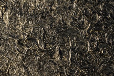 Sanat yağlı boya. Siyah altın. 3D resim. Hacimsel soyutlama. Doku. Arka plan.