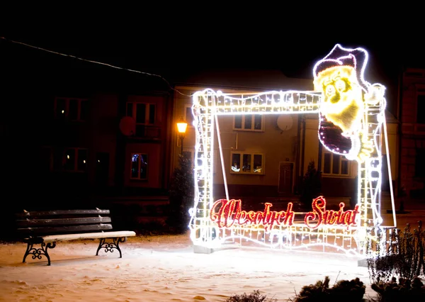 Glowing Frame Happy New Year Winter Street Background — Stock Photo, Image