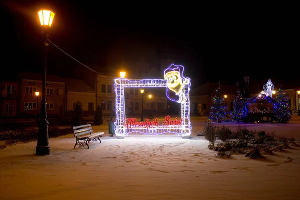 Glowing Frame Happy New Year Winter Street Background — Stock Photo, Image