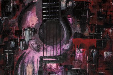 Soyut yağlıboya. Madde. Kırmızı Gitar. Güzel yağlıboya. Arka plan, doku.