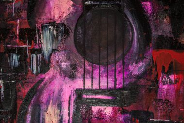 Soyut yağlıboya. Madde. Kırmızı Gitar. Güzel yağlıboya. Arka plan, doku.