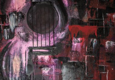 Soyut yağlıboya. Madde. Kırmızı Gitar. Güzel yağlıboya. Arka plan, doku.