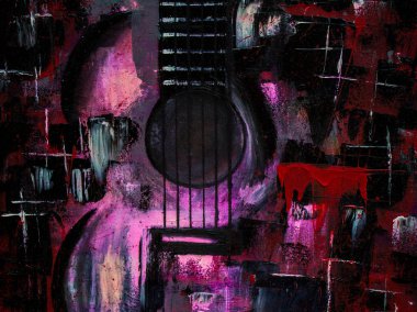 Soyut yağlıboya. Madde. Kırmızı Gitar. Güzel yağlıboya. Arka plan, doku.