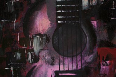 Soyut yağlıboya. Madde. Kırmızı Gitar. Güzel yağlıboya. Arka plan, doku.