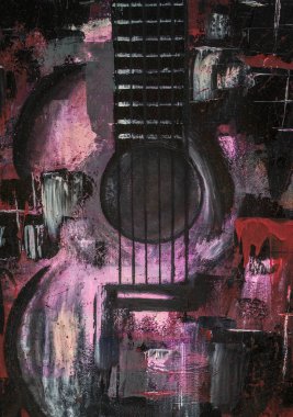 Soyut yağlıboya. Madde. Kırmızı Gitar. Güzel yağlıboya. Arka plan, doku.