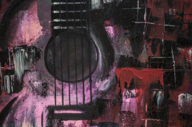 Soyut yağlıboya. Madde. Kırmızı Gitar. Güzel yağlıboya. Arka plan, doku.