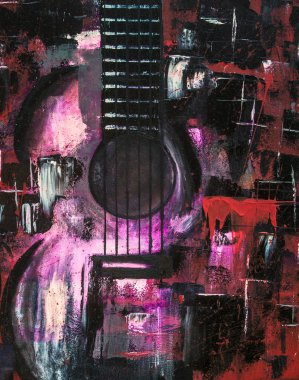 Soyut yağlıboya. Madde. Kırmızı Gitar. Güzel yağlıboya. Arka plan, doku.