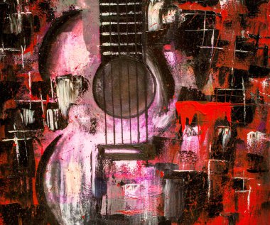 Soyut yağlıboya. Madde. Kırmızı Gitar. Güzel yağlıboya. Arka plan, doku.