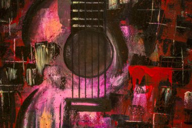 Soyut yağlıboya. Madde. Kırmızı Gitar. Güzel yağlıboya. Arka plan, doku.