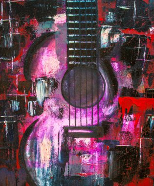 Soyut yağlıboya. Madde. Kırmızı Gitar. Güzel yağlıboya. Arka plan, doku.