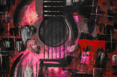 Soyut yağlıboya. Madde. Kırmızı Gitar. Güzel yağlıboya. Arka plan, doku.