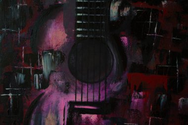 Soyut yağlıboya. Madde. Kırmızı Gitar. Güzel yağlıboya. Arka plan, doku.