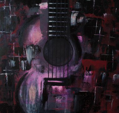 Soyut yağlıboya. Madde. Kırmızı Gitar. Güzel yağlıboya. Arka plan, doku.