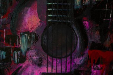 Soyut yağlıboya. Gitar. Kırmızı Gitar. Arka plan, doku.