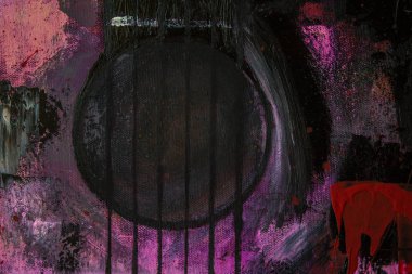 Soyut yağlıboya. Gitar. Kırmızı Gitar. Arka plan, doku.