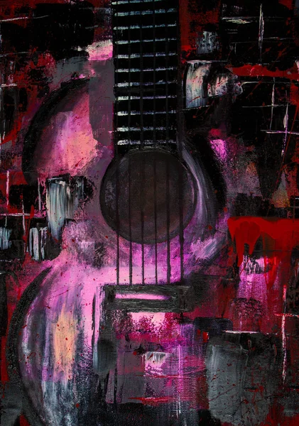 Pintura Óleo Abstracta Art Guitarra Roja Hermosa Pintura Óleo Fondo —  Fotos de Stock