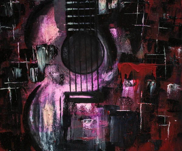 Pintura Óleo Abstracta Art Guitarra Roja Hermosa Pintura Óleo Fondo —  Fotos de Stock