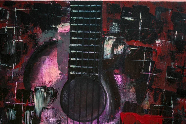 Pintura Óleo Abstracta Art Guitarra Roja Hermosa Pintura Óleo Fondo —  Fotos de Stock