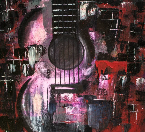 Abstract oil painting. Art. Red Guitar. Beautiful oil painting. Background, texture.