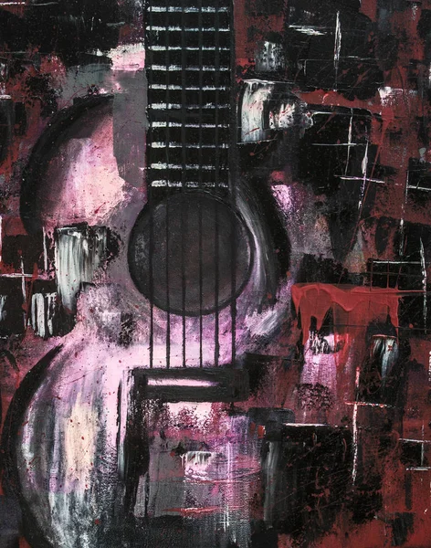 Pintura Óleo Abstrata Arte Guitarra Vermelha Pintura Óleo Bonita Contexto — Fotografia de Stock