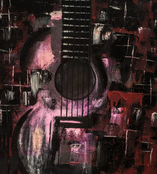 Pintura Óleo Abstracta Art Guitarra Roja Hermosa Pintura Óleo Fondo —  Fotos de Stock