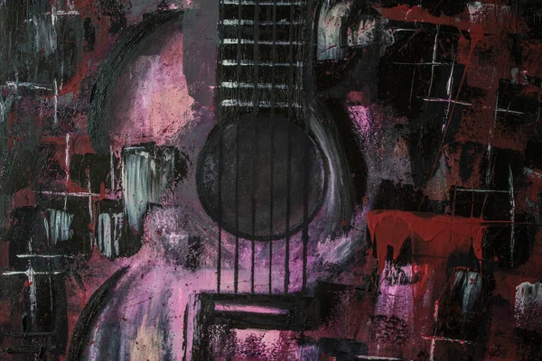 Pintura Óleo Abstrata Arte Guitarra Vermelha Pintura Óleo Bonita Contexto — Fotografia de Stock